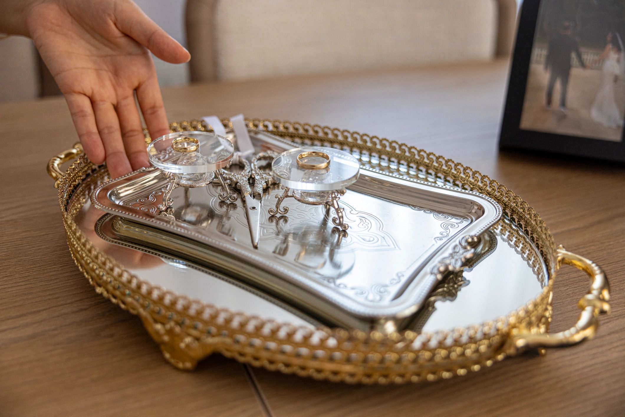Close-up of items on a tray, representing premium presentation